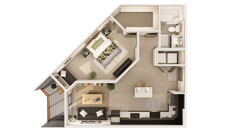 Floor plan for 1 bed, 1 bath, 710 sqft