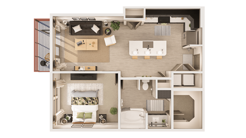 Floor plan for 1 bed, 1 bath, 751 sqft