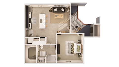 Floor plan for 1 bed, 1 bath, 829 sqft