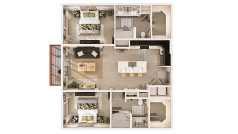 Floor plan for 2 beds, 2 baths, 1082 sqft