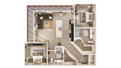 Floor plan for 2 beds, 2 baths, 1147 sqft