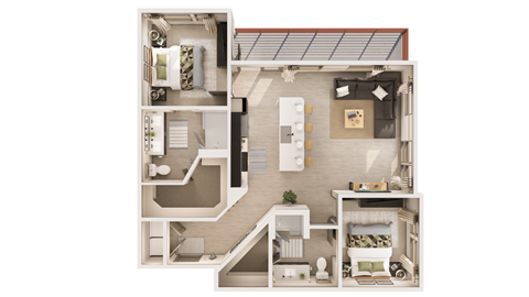 Floor plan for 2 beds, 2 baths, 1162 sqft