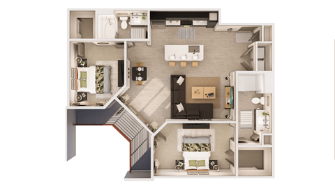 Floor plan for 2 beds, 2 baths, 1219 sqft