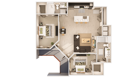 Floor plan for 2 beds, 2 baths, 1196 sqft