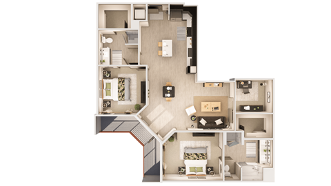 Floor plan for 2 beds, 2 baths, 1301 sqft