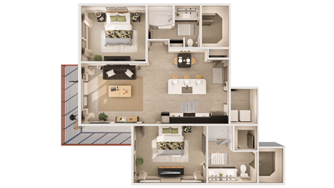 Floor plan for 2 beds, 2 baths, 1172 sqft