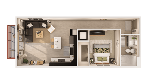 Floor plan for 1 bed, 1 bath, 675 sqft