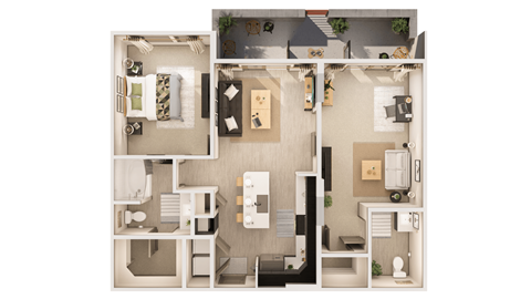 Floor plan for 2 beds, 1.5 baths, 1083 sqft