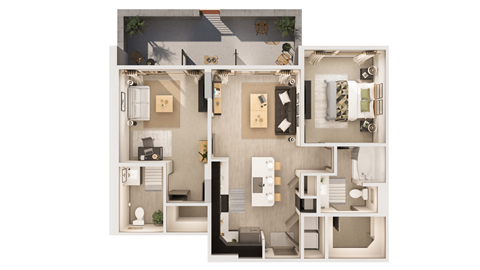 Floor plan for 2 beds, 1.5 baths, 1042 sqft