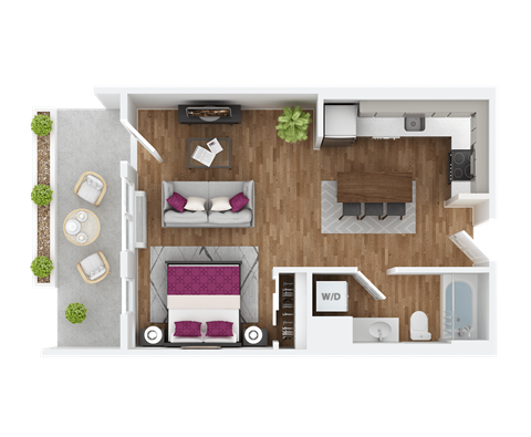 Floor plan for studio, 1 bath, 487 sqft