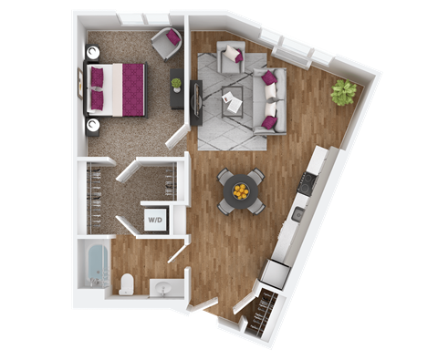 Floor plan for 1 bed, 1 bath, 787 sqft
