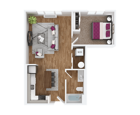 Floor plan for 1 bed, 1 bath, 662 sqft