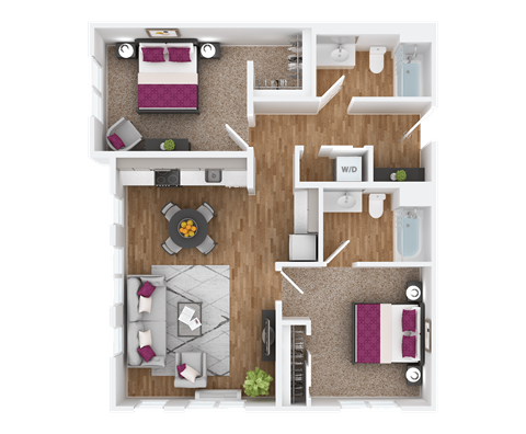 Floor plan for 2 beds, 2 baths, 1011 sqft