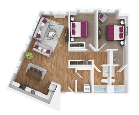 Floor plan for 2 beds, 2 baths, 1192 sqft