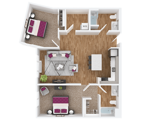 Floor plan for 2 beds, 2 baths, 1147 sqft