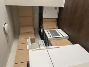 Wayne apartment for rent - A white refrigerator is in a kitchen with wooden cabinets.