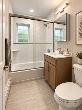 Aberdeen apartment for rent - A white toilet sits next to a sink in a bathroom.