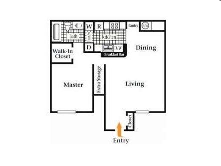 Floor plan for 1 bed, 1 bath, 776 sqft