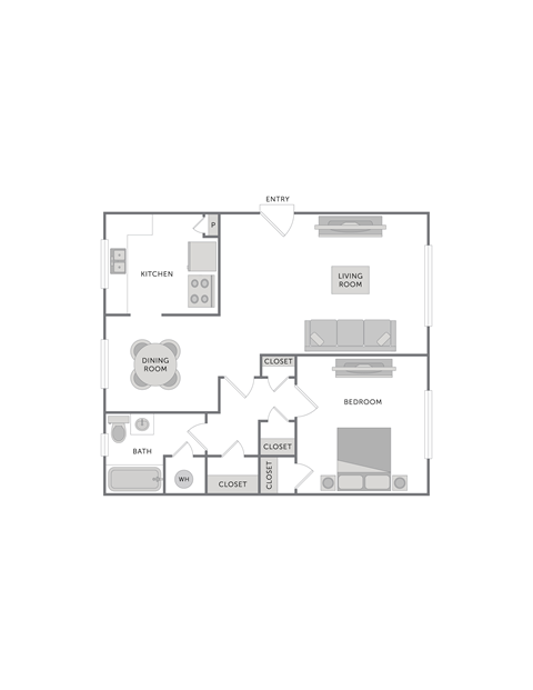 Floor plan for 1 bed, 1 bath, 720 sqft