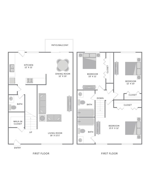 Floor plan for 3 beds, 2 baths, 1862 sqft