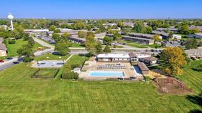 Willowbrook apartment for rent - Aerial view of community pool and recreation area at Photo Gallery Apartments, Willowbrook, Illinois