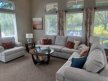 Elk Grove apartment for rent - A living room with grey couches and a coffee table.