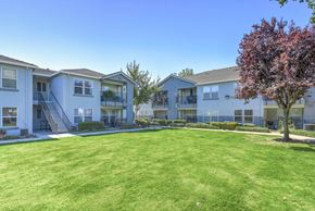 Roseville apartment for rent - A grassy area in front of apartment buildings.