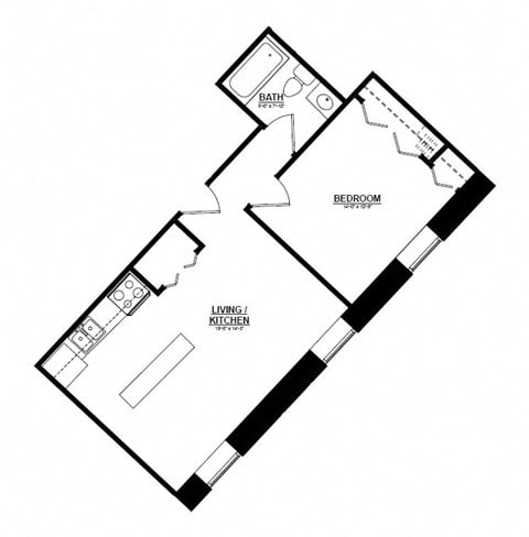Floor plan for 1 bed, 1 bath, 500 sqft