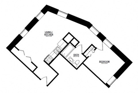 Floor plan for 1 bed, 1 bath, 520 sqft