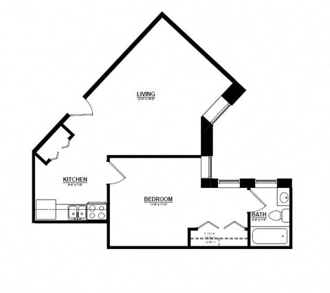 Floor plan for 1 bed, 1 bath, 525 sqft