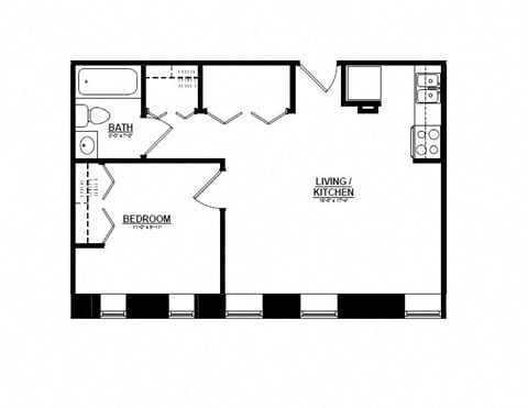 Floor plan for 1 bed, 1 bath, 495 sqft