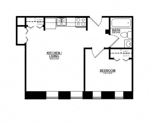Floor plan for 1 bed, 1 bath, 450 sqft