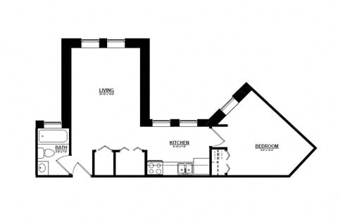 Floor plan for 1 bed, 1 bath, 480 sqft