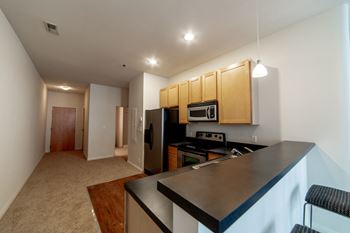 Fully furnished kitchen with stainless steel appliances