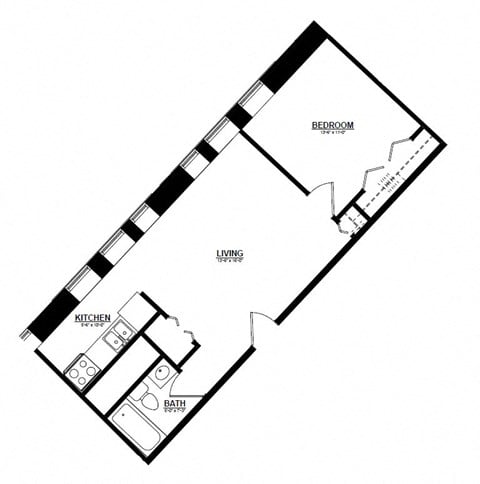 Floor plan for 1 bed, 1 bath, 515 sqft