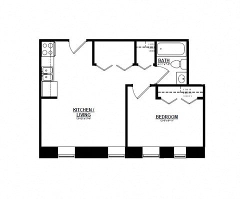 Floor plan for 1 bed, 1 bath, 475 sqft
