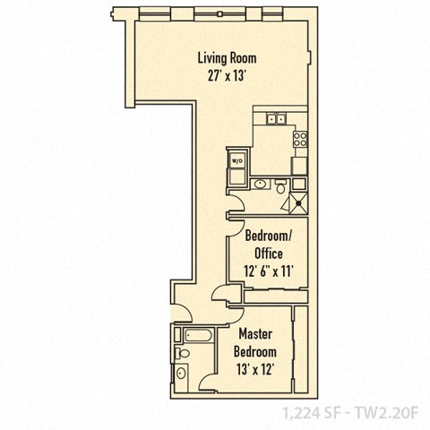 Floor plan for 2 beds, 2 baths, 1224 sqft