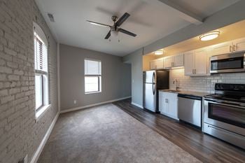 Kitchen with appliances wide view