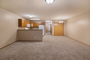 Terre Haute apartment for rent - Open kitchen layout and living room at Stadium Lofts Apartments in Terre Haute, IN 47803
