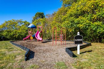 A playground with slides and other toys in a park
