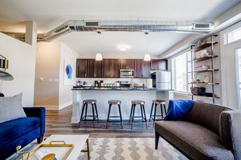 Living room with kitchen view