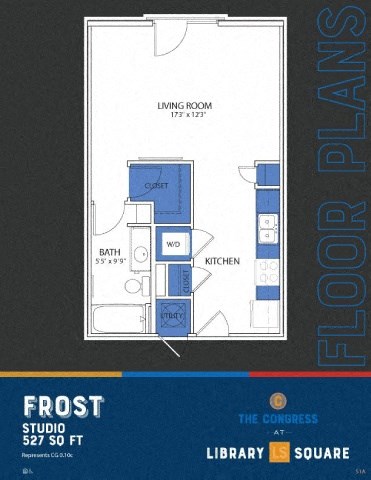 Floor plan for studio, 1 bath, 527 sqft