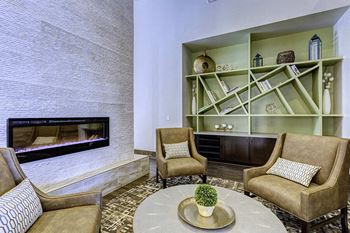 Resident lounge area with fireplace