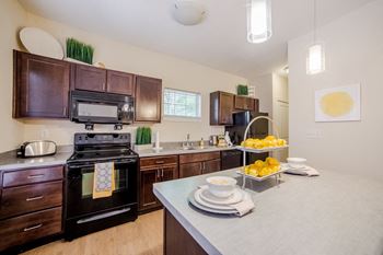 Fully furnished kitchen with stainless steel appliances