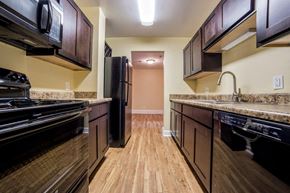 Indianapolis apartment for rent - Updated Kitchen With Black Appliances at The Plaza at Library Square, Indiana, 46204