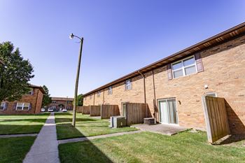 A row of brick apartments