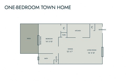 Floor plan for 1 bed, 1 bath, 725 sqft