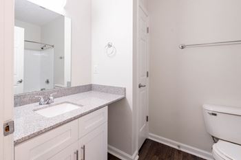 Large soaking tub in bathroom