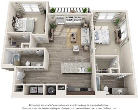 Floor plan for 2 beds, 2 baths, 1185 sqft