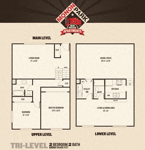 Floor plan for 2 beds, 2 baths, 1564 sqft